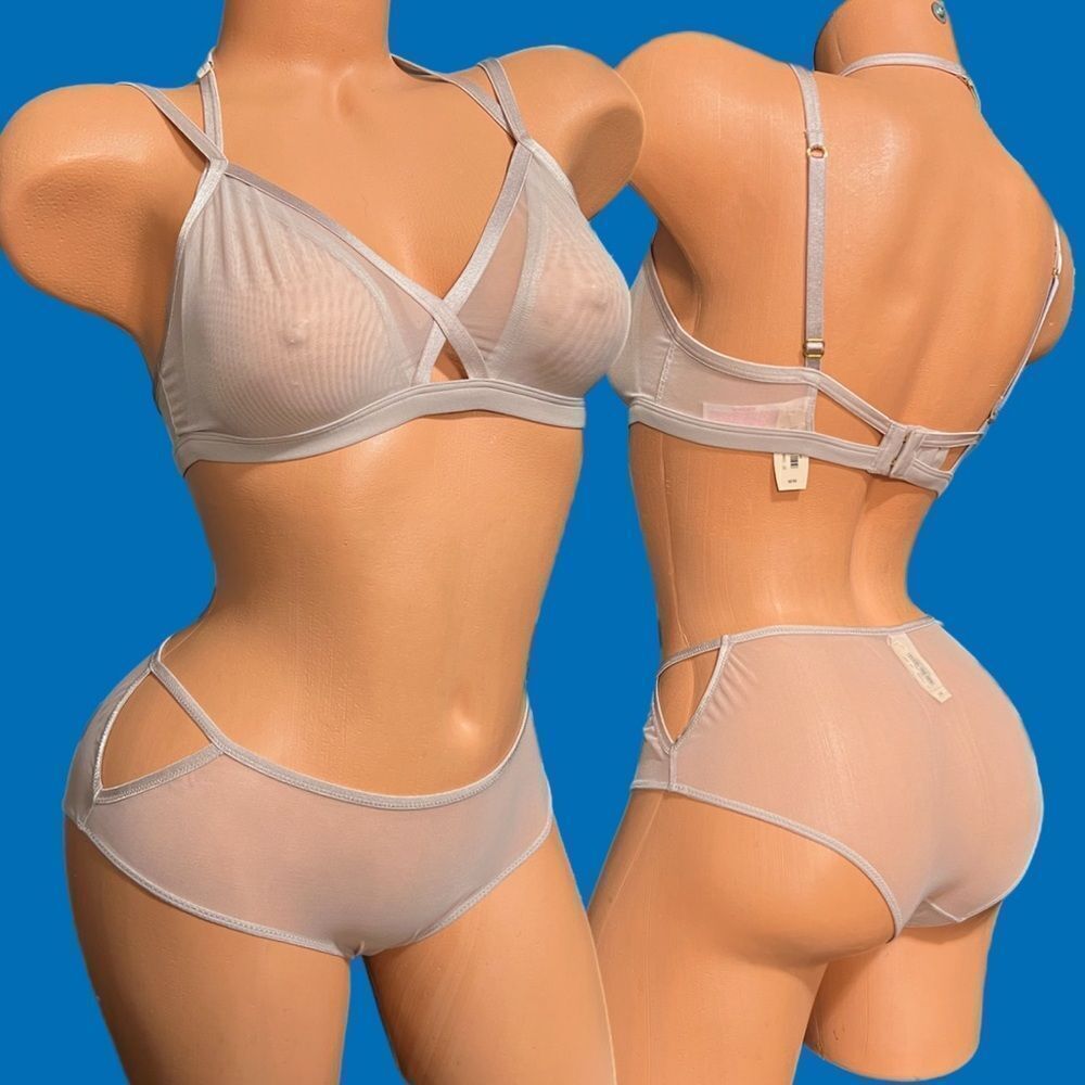 Victorias Secret Set Sexy Sheer Mesh Strappy Double Cup Unlined bralette & panty